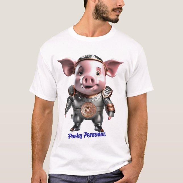 Porky Personas lustige Schweinefiguren. Knight T-Shirt (Vorderseite)
