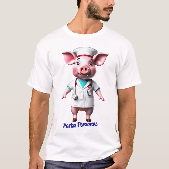 Porky Personas lustige Schweinefiguren. Krankensch T-Shirt (Vorderseite)