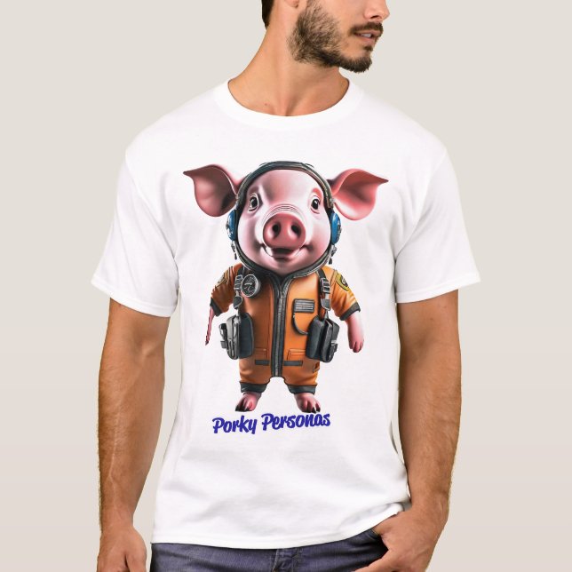 Porky Personas lustige Schweinefiguren. Pilot T-Shirt (Vorderseite)
