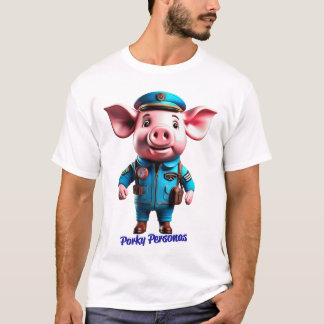 Porky Personas lustige Schweinefiguren. Pilot T-Shirt