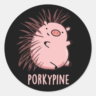 Porky-Pine Funny Porcupine Pig Pun Dark BG Runder Aufkleber