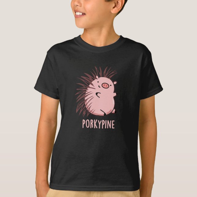 Porky-Pine Funny Porcupine Pig Pun Dark BG T-Shirt (Vorderseite)