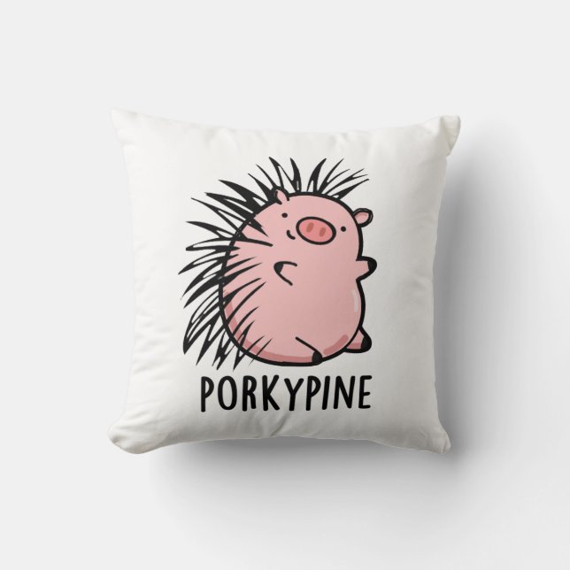 Porky-Pine Funny Porcupine Pig Pun Kissen (Vorderseite)