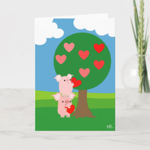 Porky Valentine und Liebe Tree Grußkarte Feiertagskarte