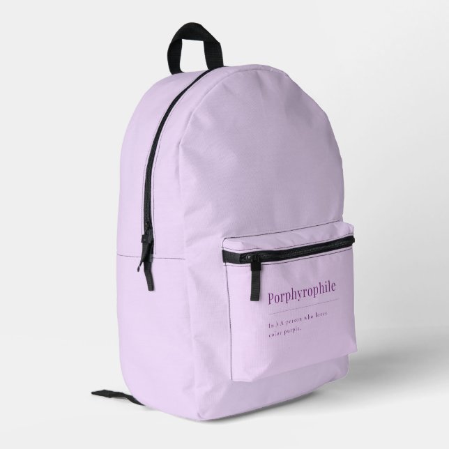 Porphyrophiler Rucksack: Zur Liebe des Lila Bedruckter Rucksack (Rückseitige Ecke links)