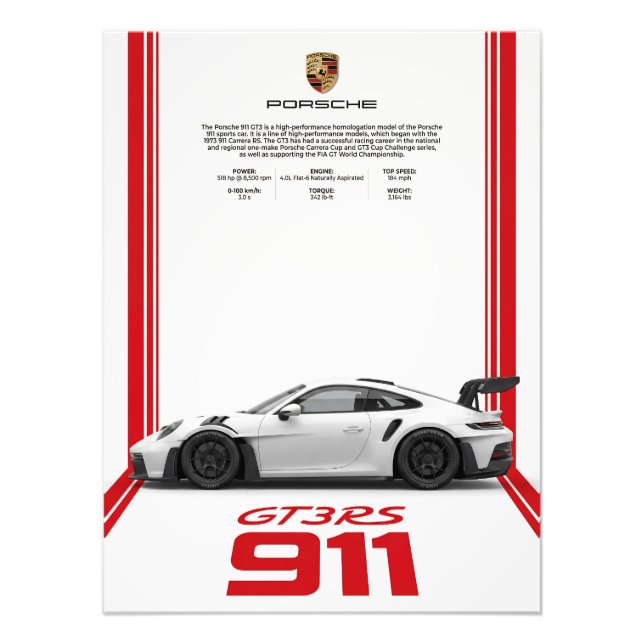 Porsche 911 GT3 RS Datenblatt Poster (Vorne)