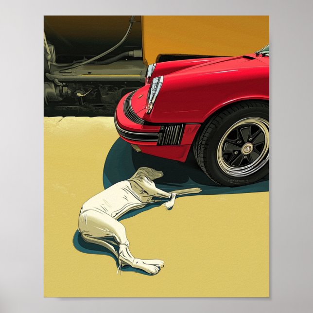 Porsche und Hund Poster (Vorne)