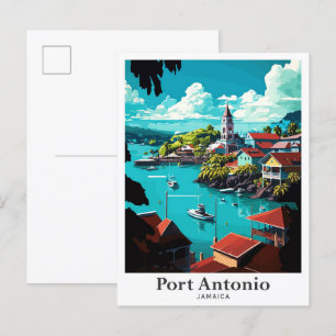 Port Antonio Jamaika Vintage Reiseillustration Postkarte