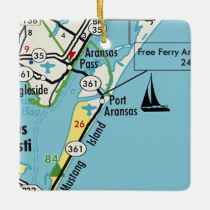 Port Aransas TX Vintage Karte Keramikornament