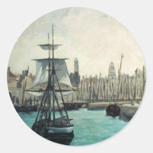 Port at Calais by Manet, Vintager Impressionismus  Runder Aufkleber