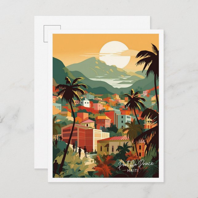 Port au Prince Haiti Reisebüro Illustration Postkarte (Vorne/Hinten)