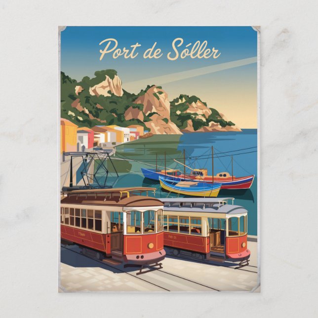 Port de Soller Mallorca Vintag Postkarte (Vorderseite)