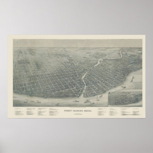 Port Huron, MI Panoramic Map - 1894 Poster