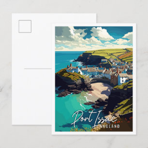 Port Issac England vintage Reiseillustration Postkarte