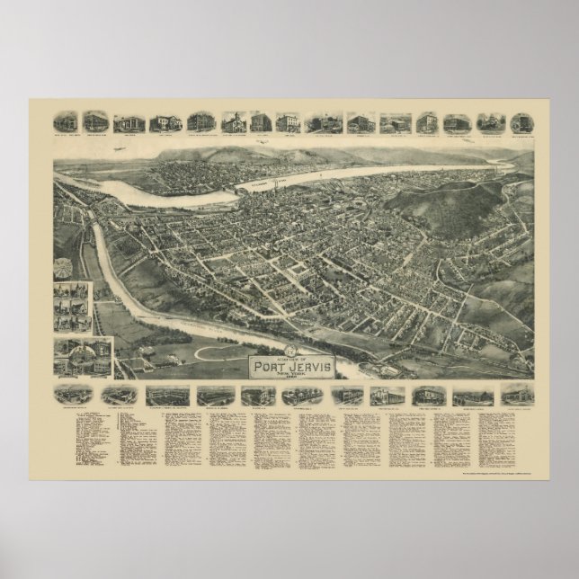 Port Jervis, NY Panoramic Map - 1920 Poster (Vorne)
