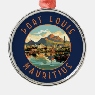 Port Louis Mauritius Retro Distressed Circle Ornament Aus Metall