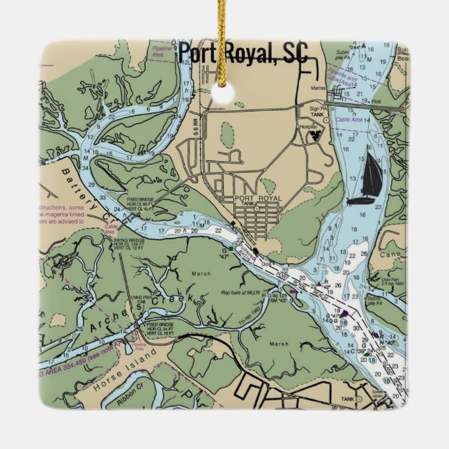 Port Royal South Carolina Chart Keramikornament (Rückseite)