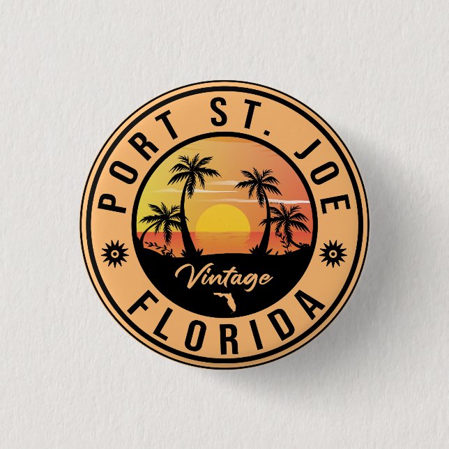 Port St. Joe Florida Retro Sunset Souvenir Button (Vorderseite)
