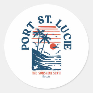 Port St. Lucie Florida Retro Surfer Vintage Strand Runder Aufkleber