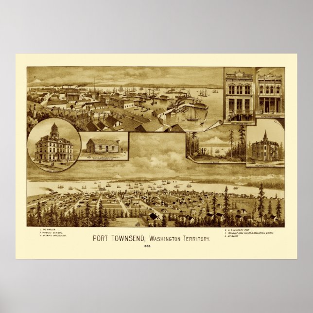 Port Townsend Washington Panoramic Karte 1888 Poster (Vorne)