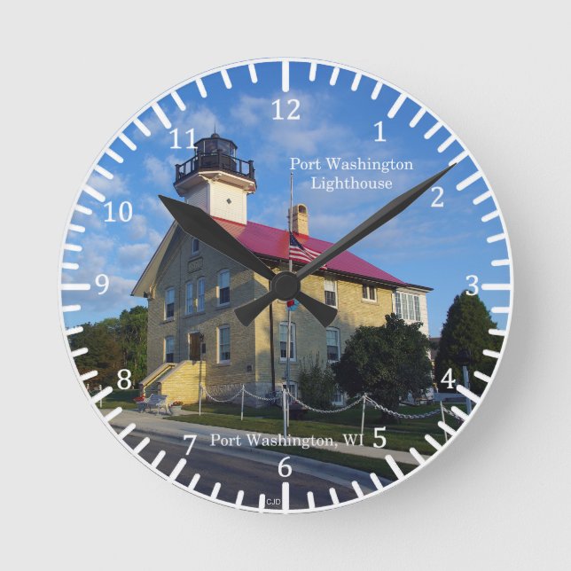 Port Washington Leuchtturm-Uhr Runde Wanduhr (Vorderseite)