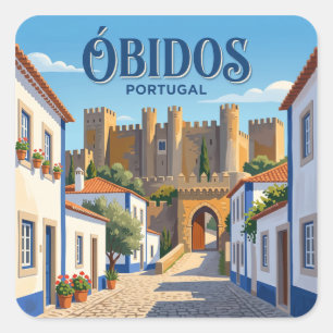 Porta da Vila und Óbidos-Burg Portugal Quadratischer Aufkleber