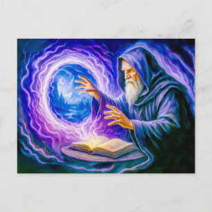 Portalöffnender Magier in Ölgemälde-Fantasy Feiertagspostkarte
