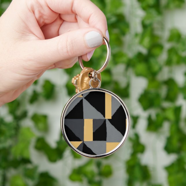 Porte-clés en Métal Premium Géométrique Noir Schlüsselanhänger (Hand)