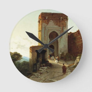 Porte de Justice, Alhambra, Granada (Öl auf Runde Wanduhr
