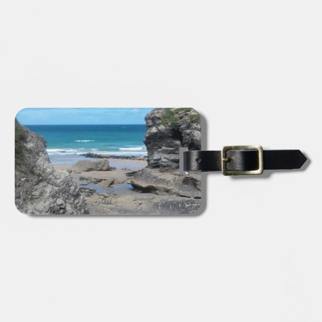 Porth Beach Newquay Cornwall Foto Gepäckanhänger (Vorderseite horizontal)