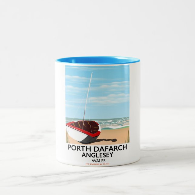 Porth Dafarch, Anglesey Vintage Reiseplakat Zweifarbige Tasse (Mittel)