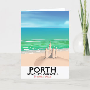 Porth Newquay Sandburg Reise Druck Feiertagskarte