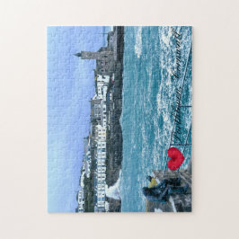 Porthleven Uhrturm + Gewartet für Fischskulpturen Puzzle