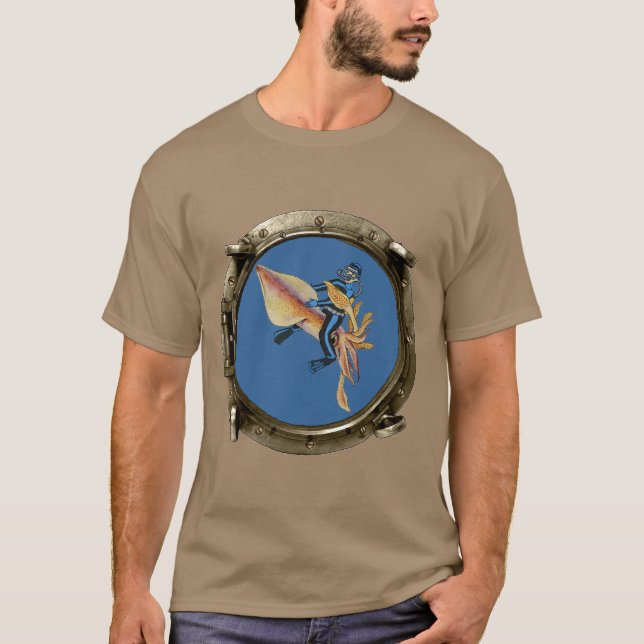 Porthole Ansicht eines SCUBA Diver Reiten eines ri T-Shirt (Vorderseite)