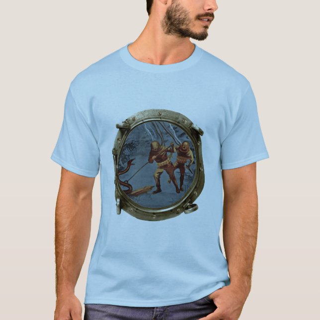 Porthole Aussicht auf Helmtaucher und Aal T-Shirt (Vorderseite)