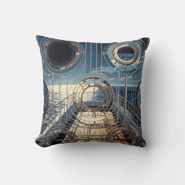 Porthole Nautical Ocean Liner Luxury Art Deco Kissen (Vorderseite)