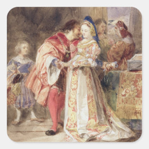 Portia und Bassanio, c.1826 (w/c, braun, rosa, Quadratischer Aufkleber