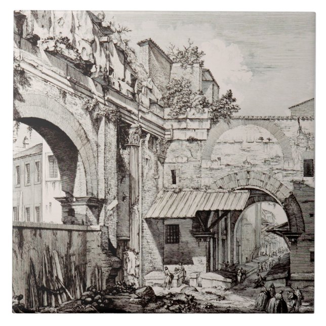 Portikus der Oktavia Rom Schwarz-Weiß-Kunst Fliese (Vorderseite)