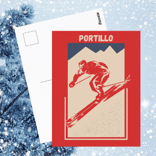 Portillo Chile Ski Resort Vintag Retro Rot Postkarte
