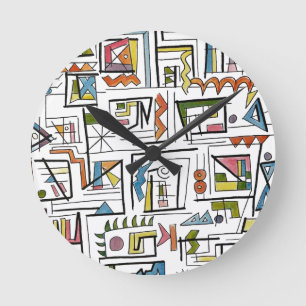 Portland-Abstrakte geometrische Tinte und Aquarell Runde Wanduhr