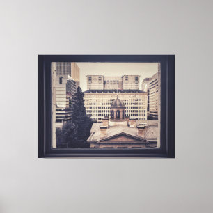 Portland Cityscape-Ansicht durch Fensterrahmen Leinwanddruck