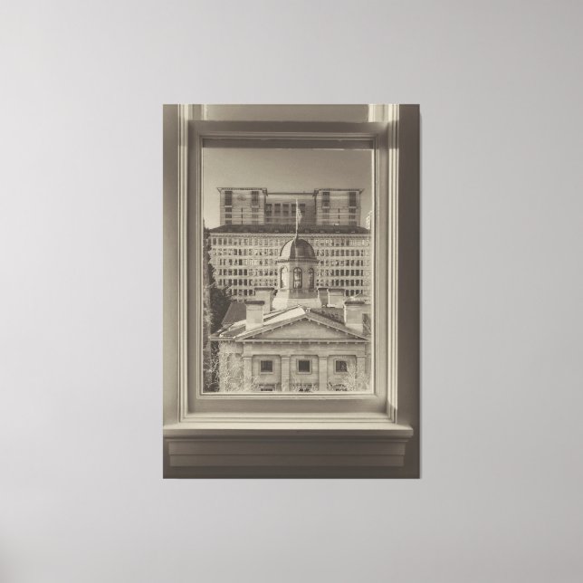 Portland Cityscape durch eine Fensterspalte Leinwanddruck (Vorderseite)