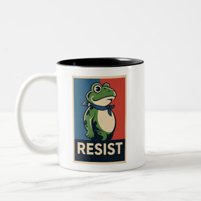 Portland Frog Protest Anti Ice Resistance I Stand  Zweifarbige Tasse (Links)