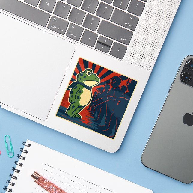 Portland Frog Protest Aufkleber (Laptop mit iPhone)