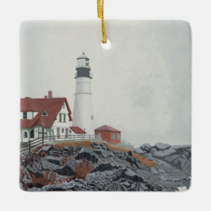 Portland Head Leuchtturm im Nebel Keramikornament