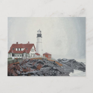 Portland Head Leuchtturm im Nebel Postkarte