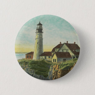 Portland Head Light Aquarell Button