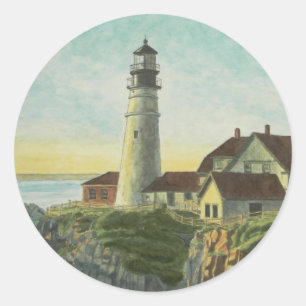 Portland Head Light Aquarell Runder Aufkleber