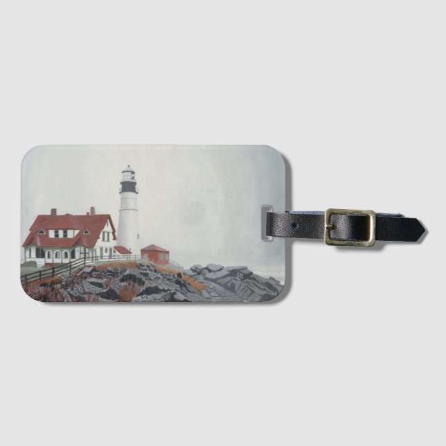 Portland Head Light in Nebel Gepäckanhänger (Vorderseite (Horizontal))