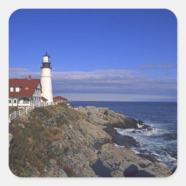 Portland Head Light Lighthouse Maine Quadratischer Aufkleber (Vorderseite)